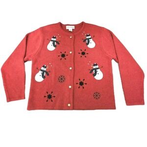 Croft And Barrow Women's Christmas Sweater Size Petite M Button‎ Up Embroidered